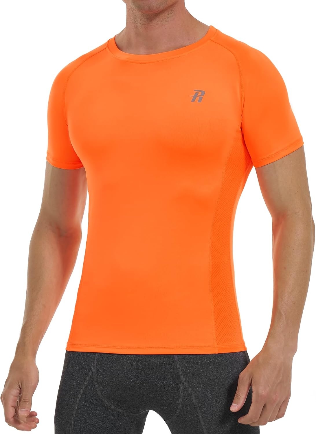 image:imageRunhit Short Sleeve Compression Shirts for Men Quick Dry Cool Mens Compression TShirt Athletic Workout Base LayerOrange
