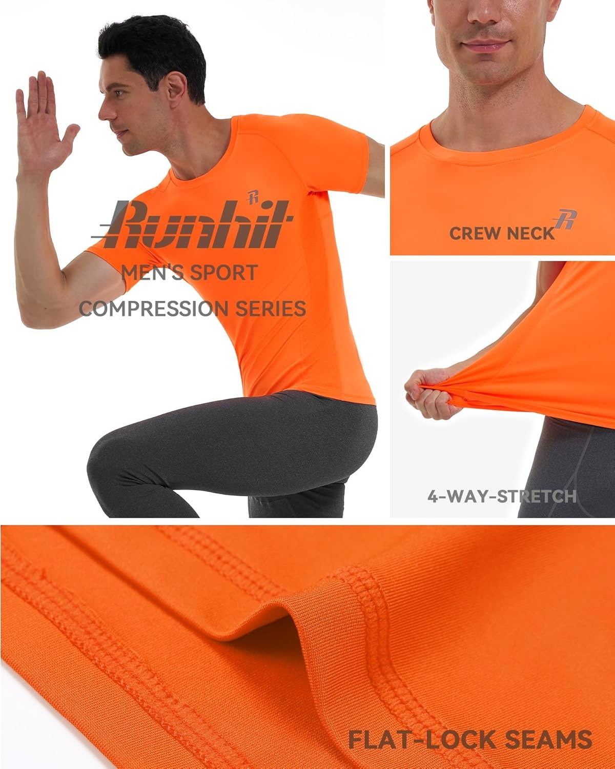 image:imageRunhit Short Sleeve Compression Shirts for Men Quick Dry Cool Mens Compression TShirt Athletic Workout Base LayerOrange