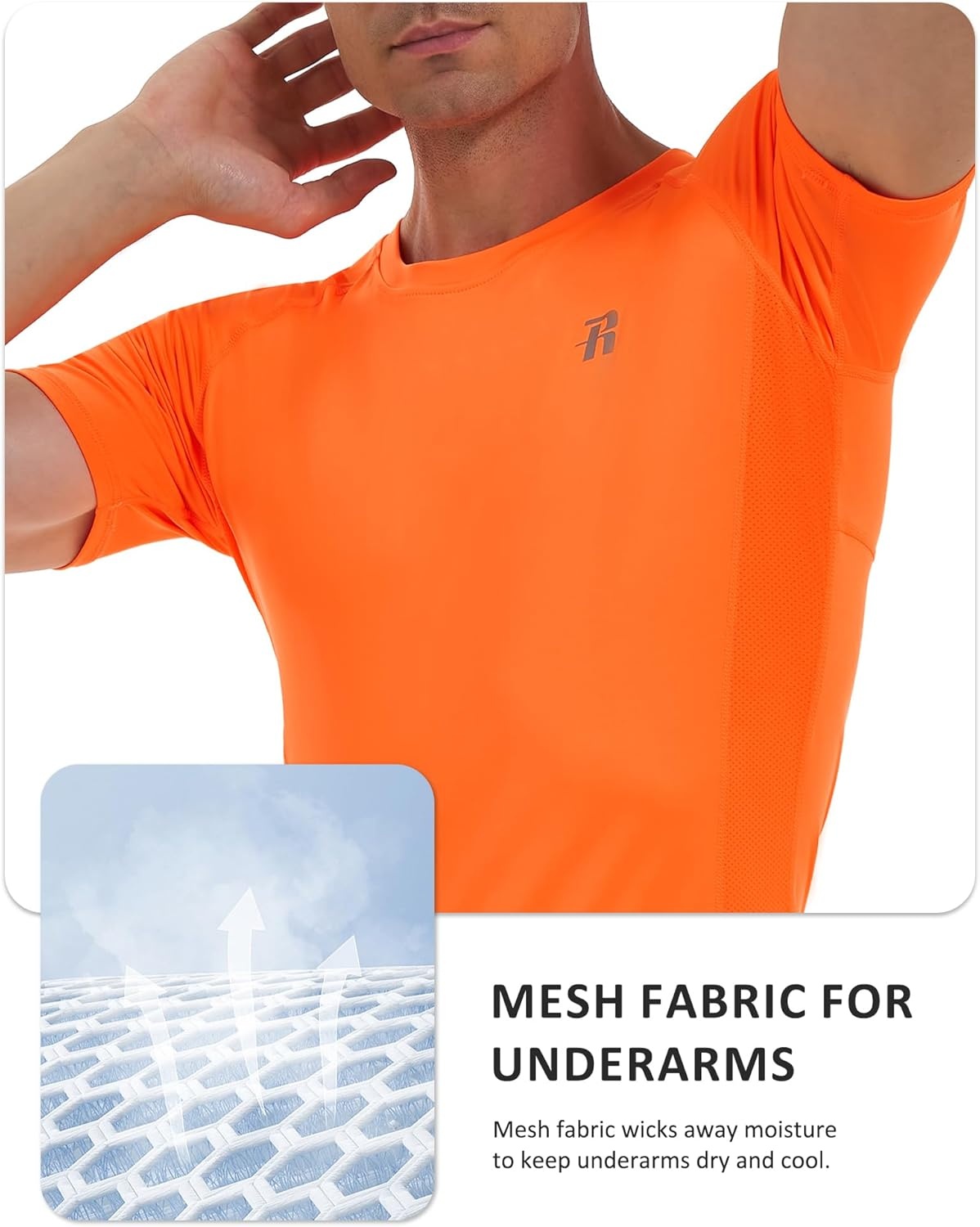 image:imageRunhit Short Sleeve Compression Shirts for Men Quick Dry Cool Mens Compression TShirt Athletic Workout Base LayerOrange