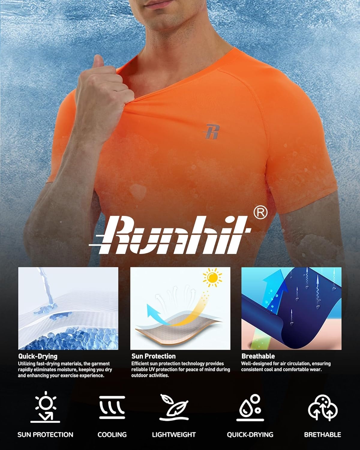image:imageRunhit Short Sleeve Compression Shirts for Men Quick Dry Cool Mens Compression TShirt Athletic Workout Base LayerOrange