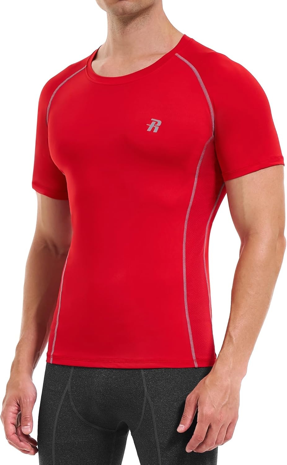 image:imageRunhit Short Sleeve Compression Shirts for Men Quick Dry Cool Mens Compression TShirt Athletic Workout Base LayerRed