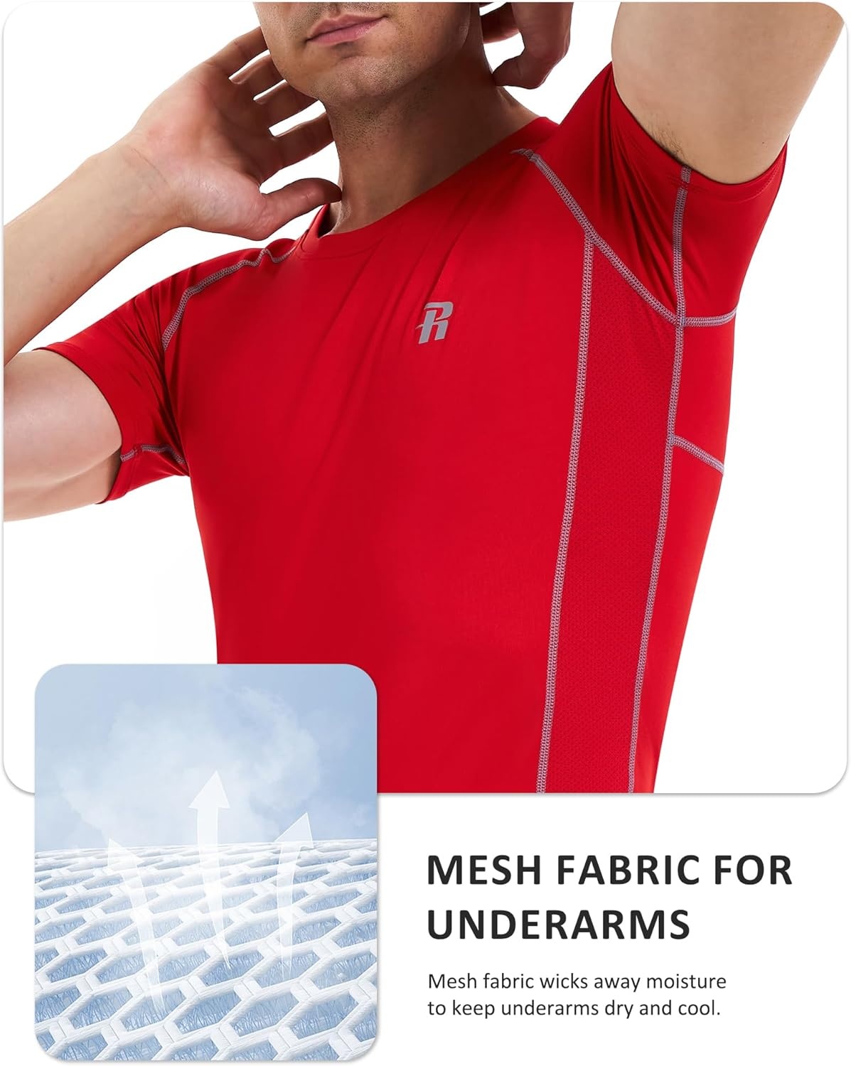 image:imageRunhit Short Sleeve Compression Shirts for Men Quick Dry Cool Mens Compression TShirt Athletic Workout Base LayerRed