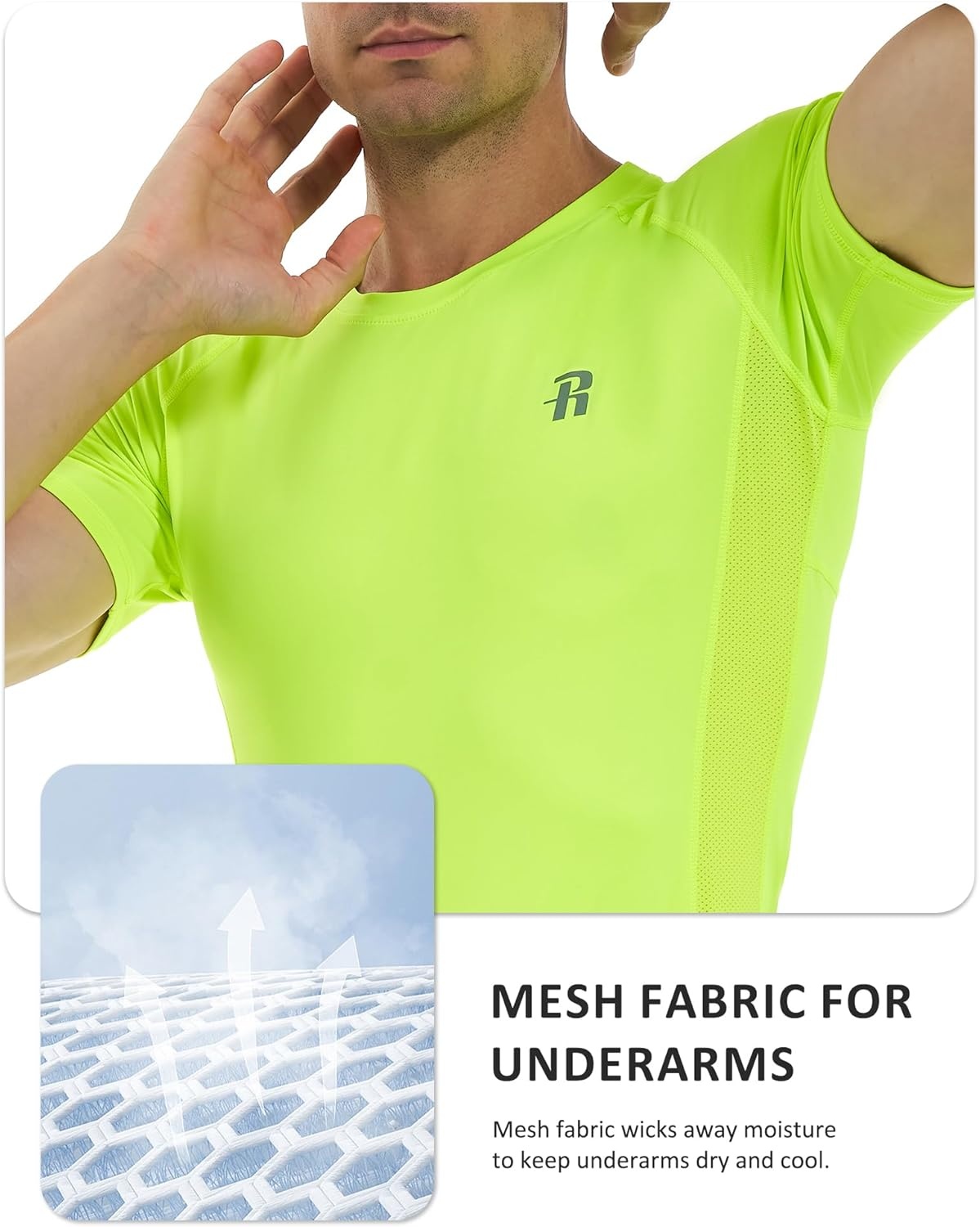 image:imageRunhit Short Sleeve Compression Shirts for Men Quick Dry Cool Mens Compression TShirt Athletic Workout Base LayerYellow