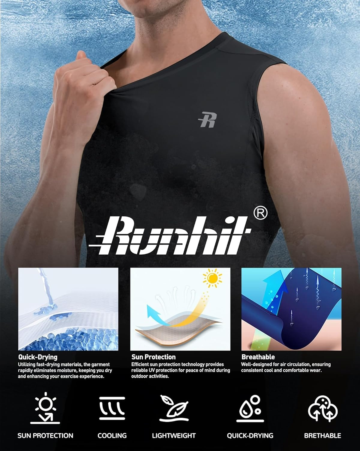 image:imageRunhit Sleeveless Compression Shirt Men Tank Top Athletic Muscle Shirts for MenBlack