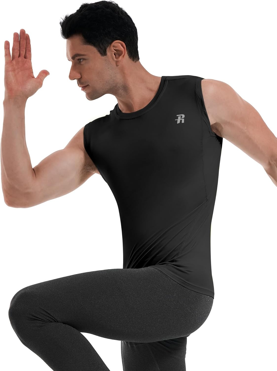image:imageRunhit Sleeveless Compression Shirt Men Tank Top Athletic Muscle Shirts for MenBlack