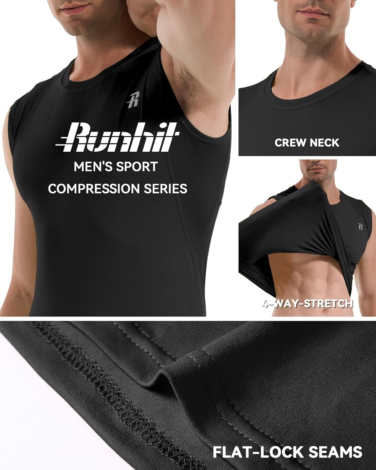 image:imageRunhit Sleeveless Compression Shirt Men Tank Top Athletic Muscle Shirts for MenBlack