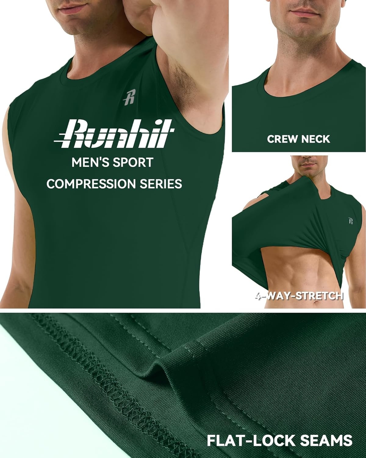 image:imageRunhit Sleeveless Compression Shirt Men Tank Top Athletic Muscle Shirts for MenDark Green
