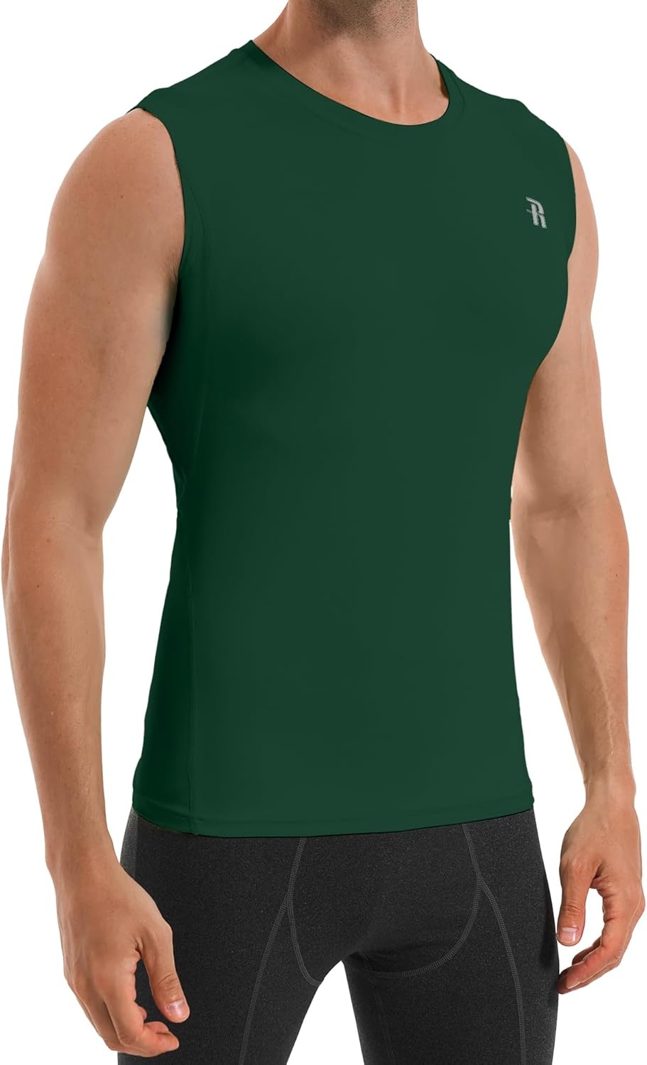 image:imageRunhit Sleeveless Compression Shirt Men Tank Top Athletic Muscle Shirts for MenDark Green