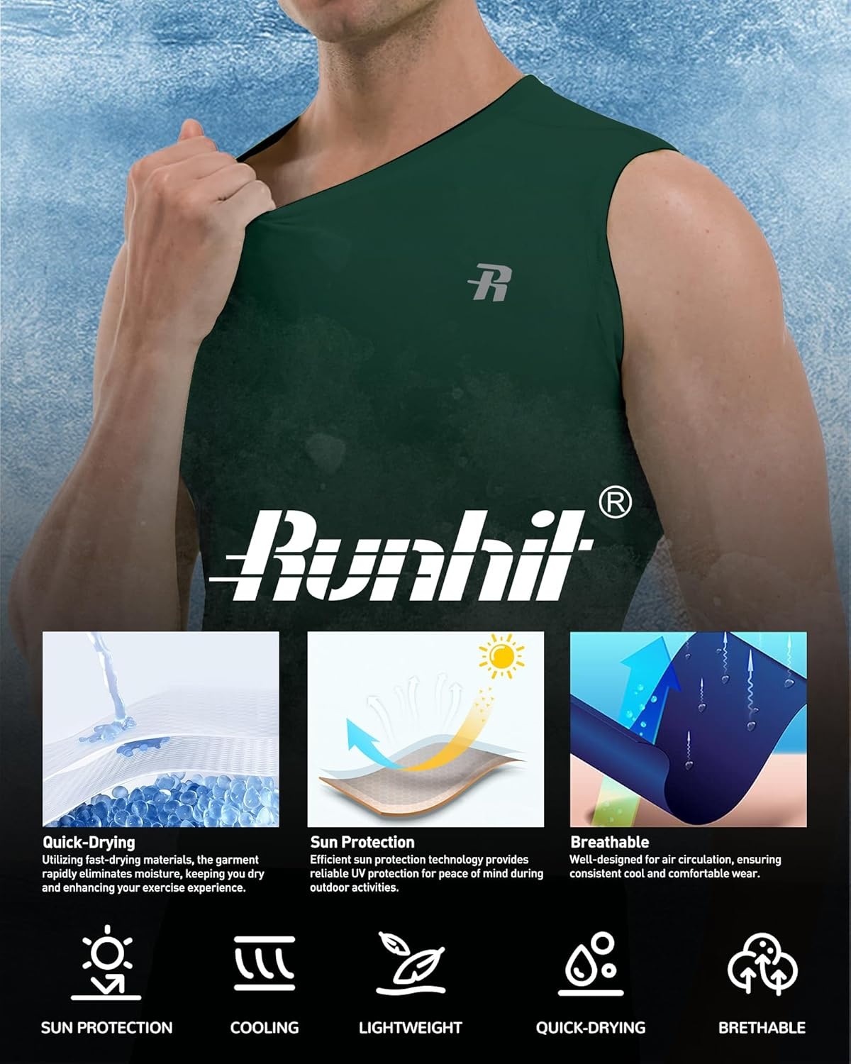 image:imageRunhit Sleeveless Compression Shirt Men Tank Top Athletic Muscle Shirts for MenDark Green