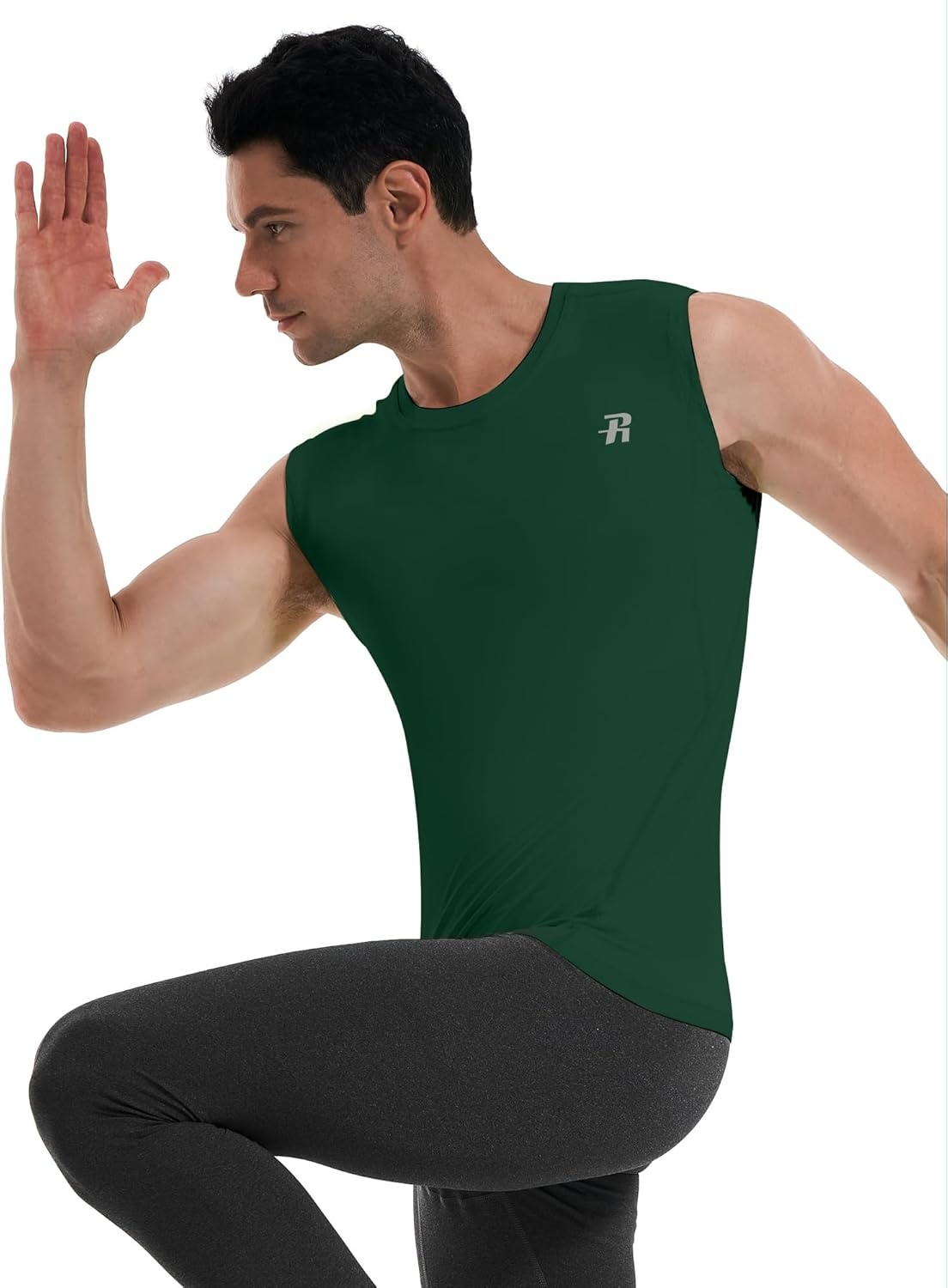 image:imageRunhit Sleeveless Compression Shirt Men Tank Top Athletic Muscle Shirts for MenDark Green