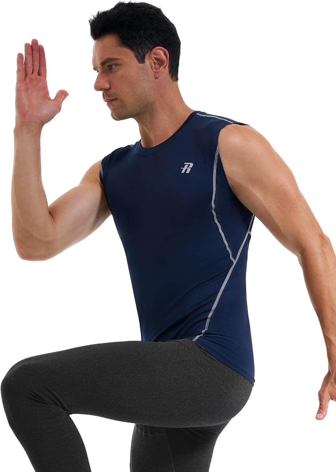 image:imageRunhit Sleeveless Compression Shirt Men Tank Top Athletic Muscle Shirts for MenNavy