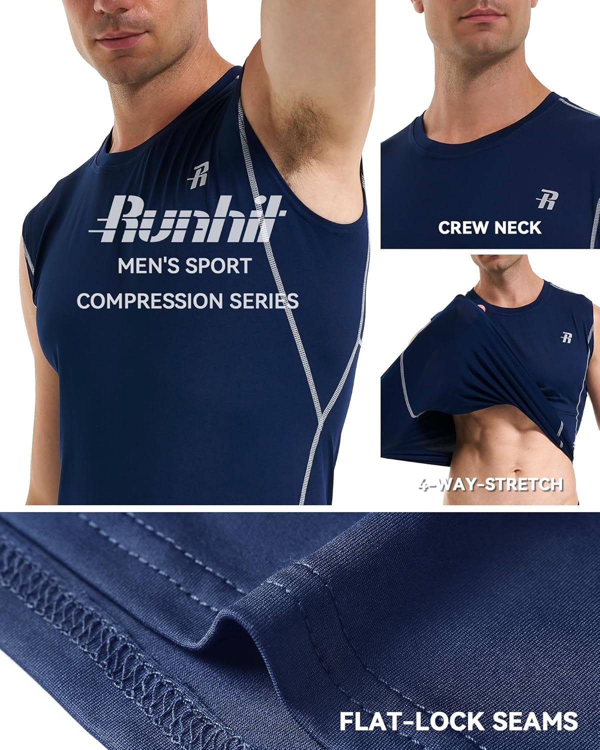 image:imageRunhit Sleeveless Compression Shirt Men Tank Top Athletic Muscle Shirts for MenNavy