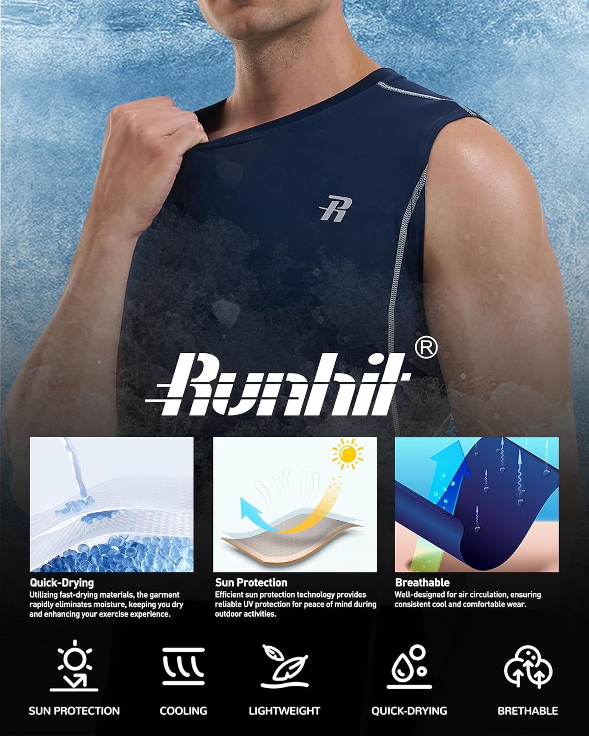 image:imageRunhit Sleeveless Compression Shirt Men Tank Top Athletic Muscle Shirts for MenNavy