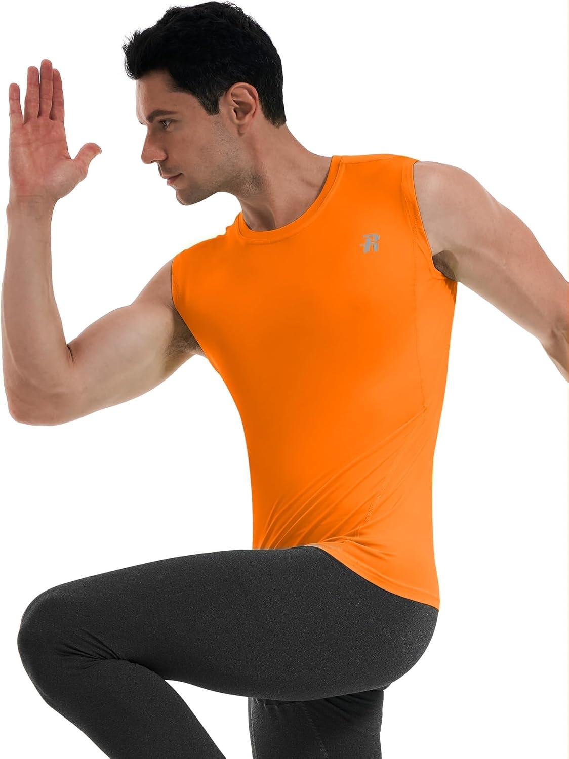 image:imageRunhit Sleeveless Compression Shirt Men Tank Top Athletic Muscle Shirts for MenOrange