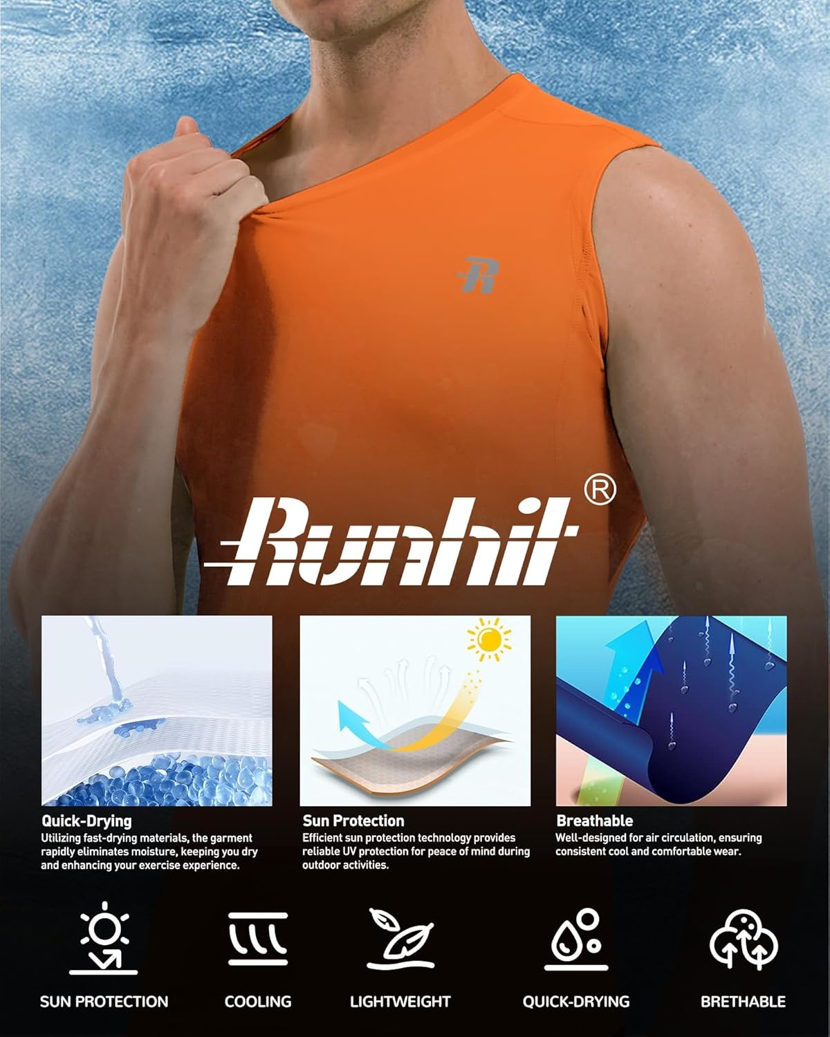 image:imageRunhit Sleeveless Compression Shirt Men Tank Top Athletic Muscle Shirts for MenOrange