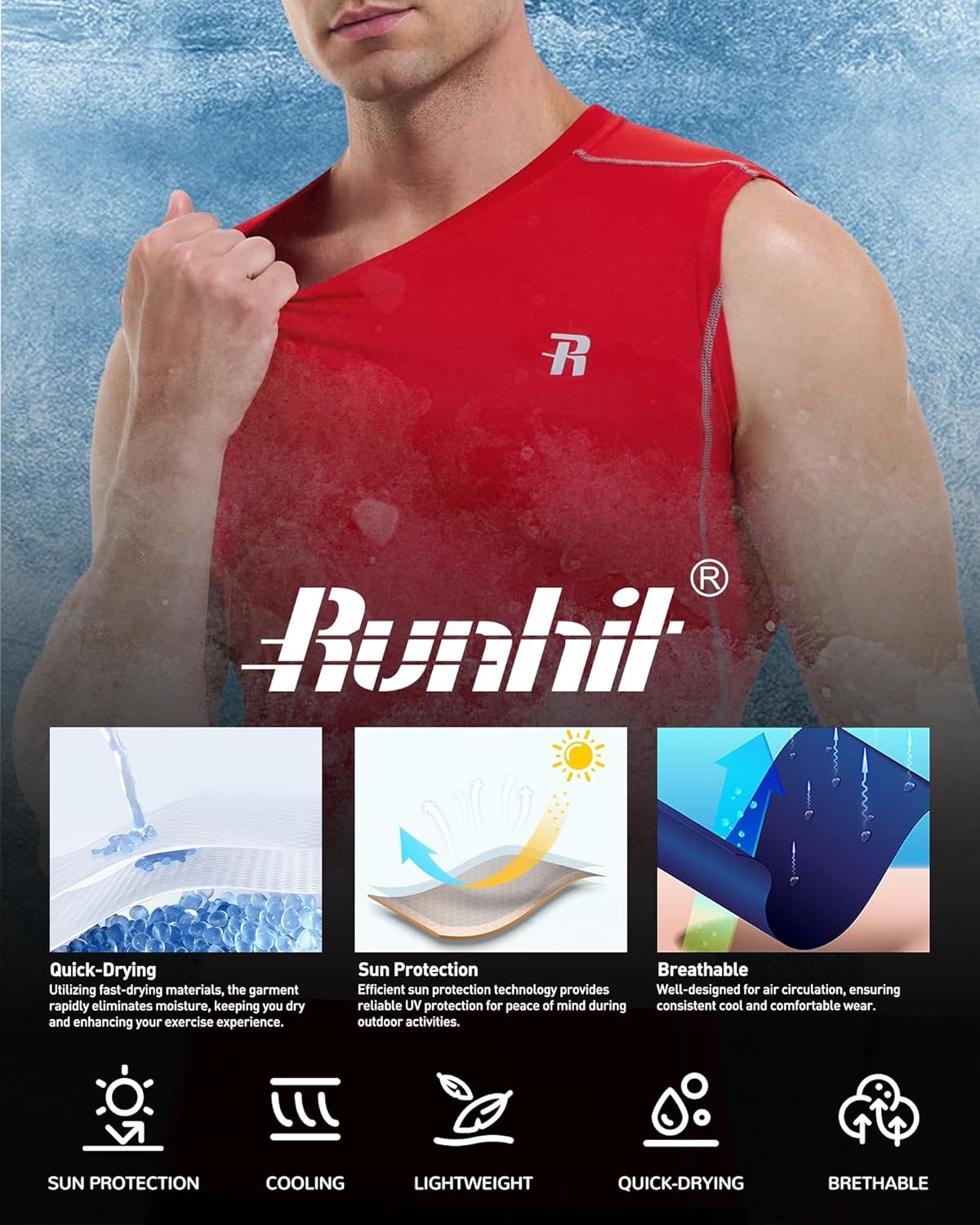 image:imageRunhit Sleeveless Compression Shirt Men Tank Top Athletic Muscle Shirts for MenRed