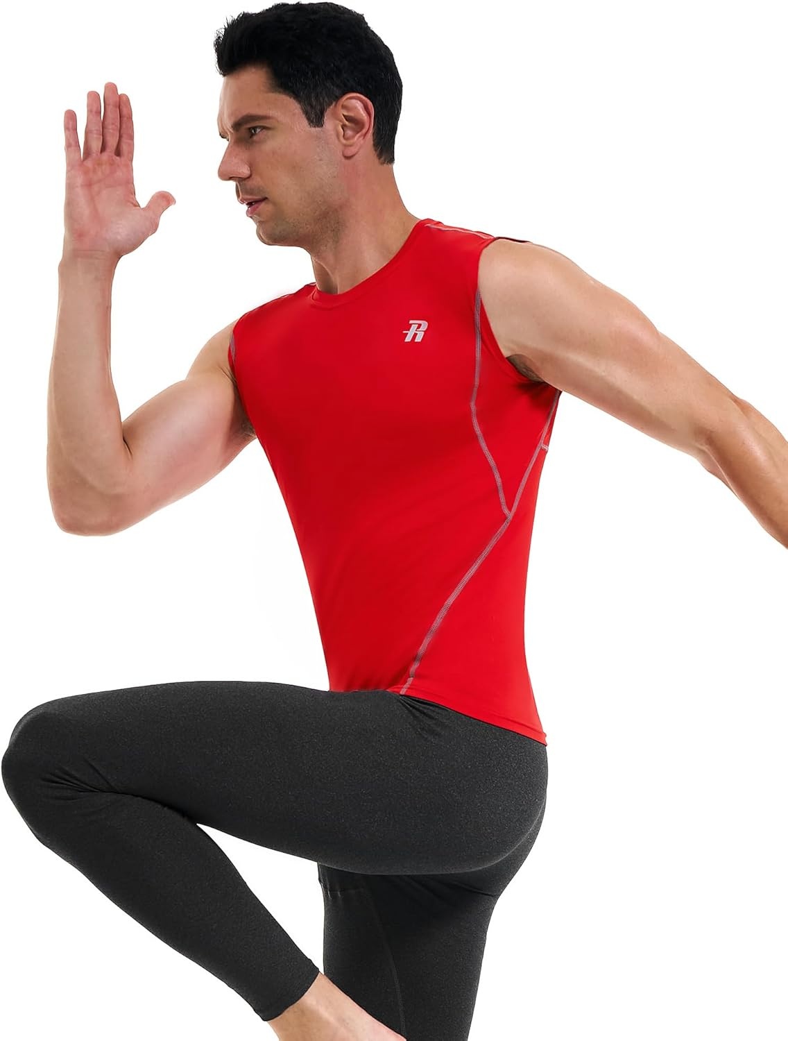 image:imageRunhit Sleeveless Compression Shirt Men Tank Top Athletic Muscle Shirts for MenRed