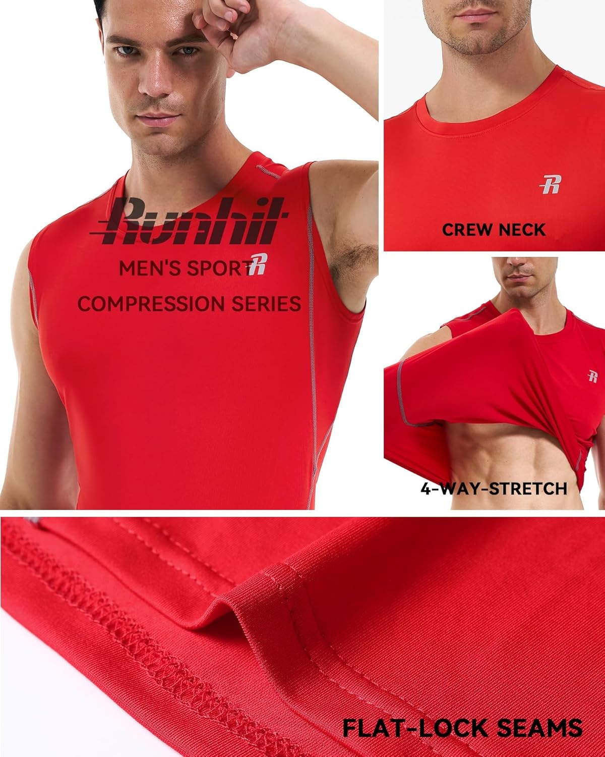 image:imageRunhit Sleeveless Compression Shirt Men Tank Top Athletic Muscle Shirts for MenRed