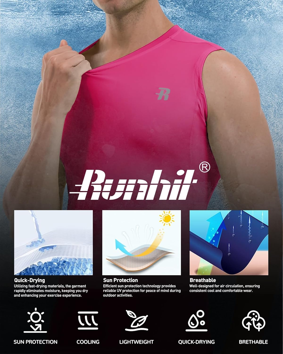 image:imageRunhit Sleeveless Compression Shirt Men Tank Top Athletic Muscle Shirts for MenRose Red