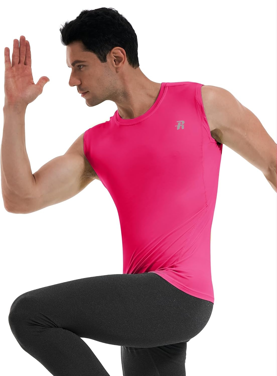 image:imageRunhit Sleeveless Compression Shirt Men Tank Top Athletic Muscle Shirts for MenRose Red