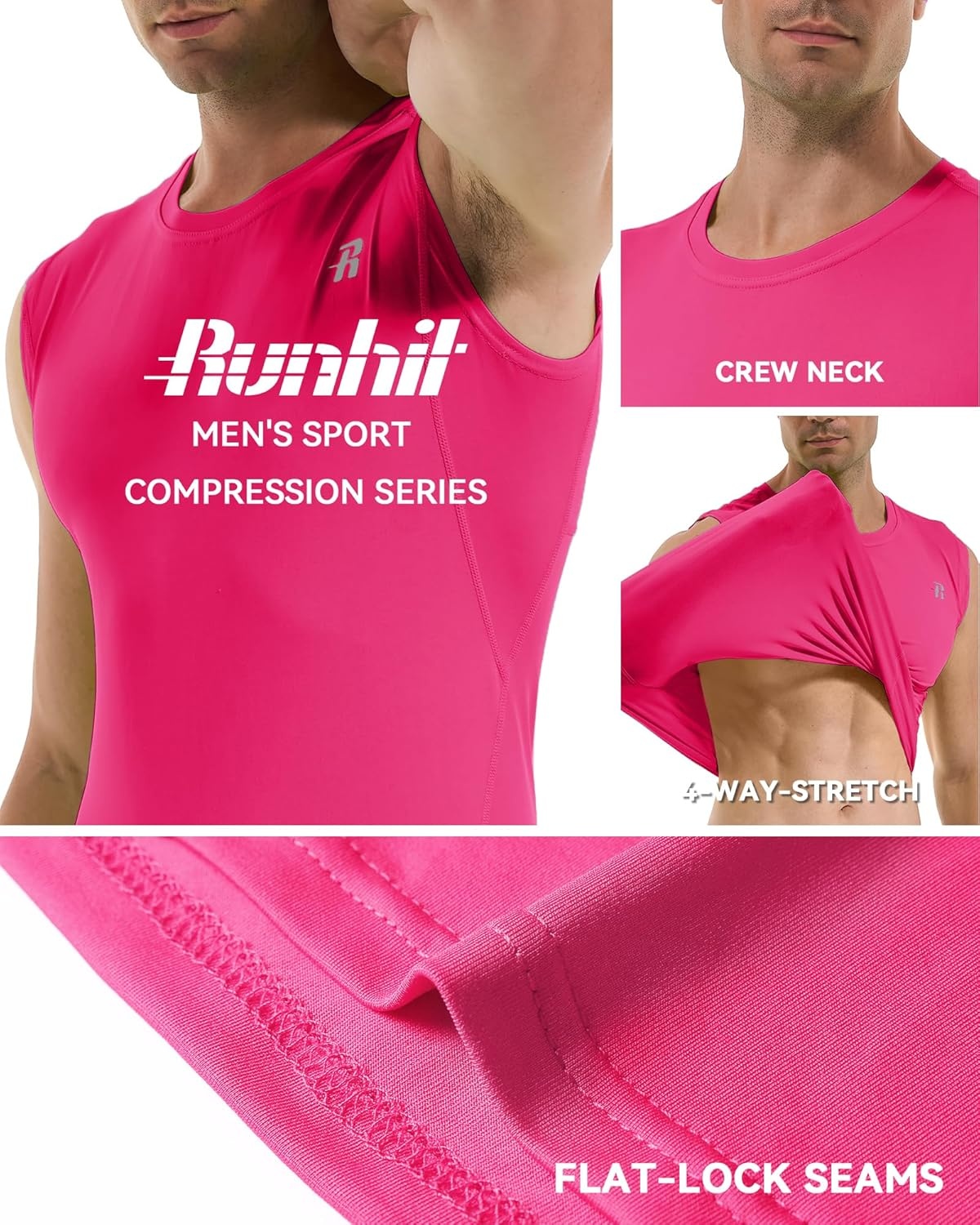 image:imageRunhit Sleeveless Compression Shirt Men Tank Top Athletic Muscle Shirts for MenRose Red