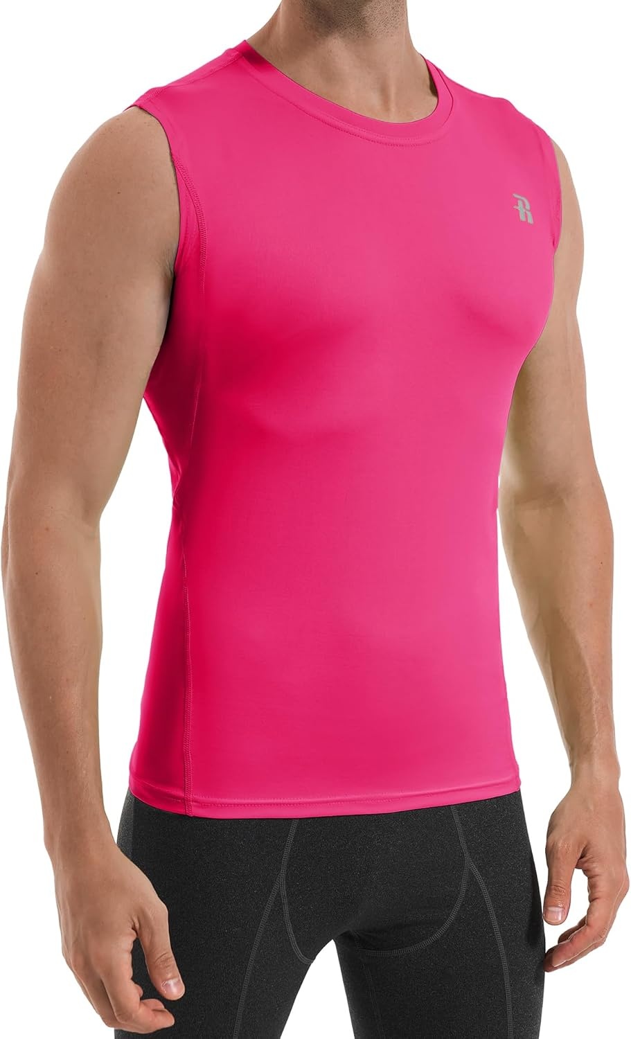 image:imageRunhit Sleeveless Compression Shirt Men Tank Top Athletic Muscle Shirts for MenRose Red