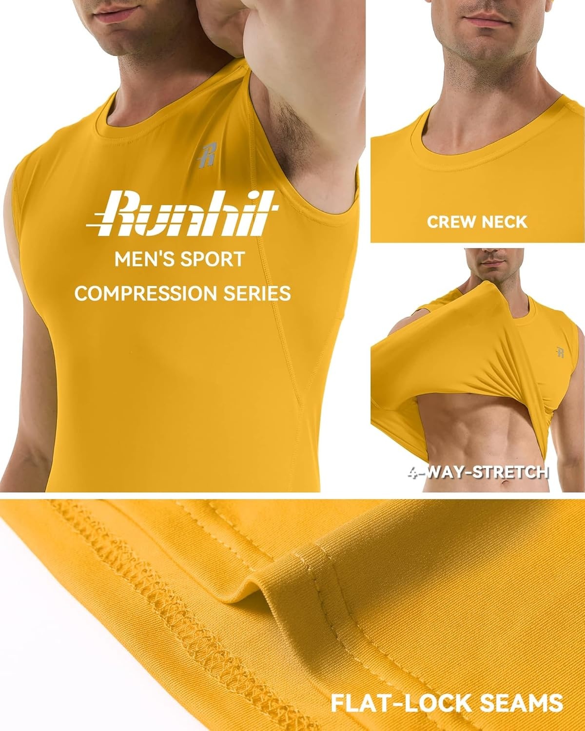 image:imageRunhit Sleeveless Compression Shirt Men Tank Top Athletic Muscle Shirts for MenTurmeric