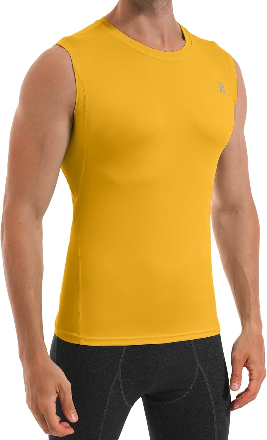 image:imageRunhit Sleeveless Compression Shirt Men Tank Top Athletic Muscle Shirts for MenTurmeric
