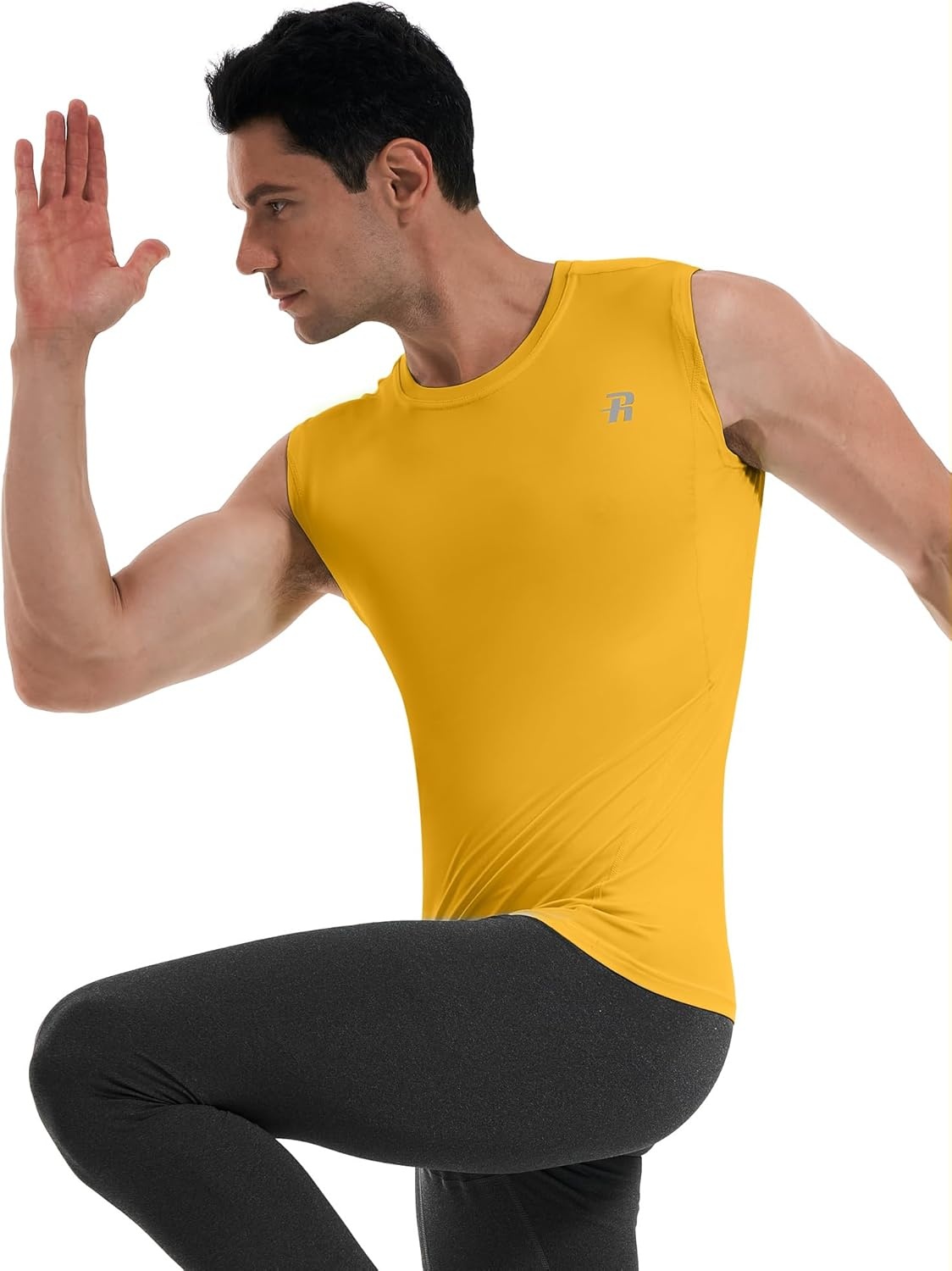 image:imageRunhit Sleeveless Compression Shirt Men Tank Top Athletic Muscle Shirts for MenTurmeric