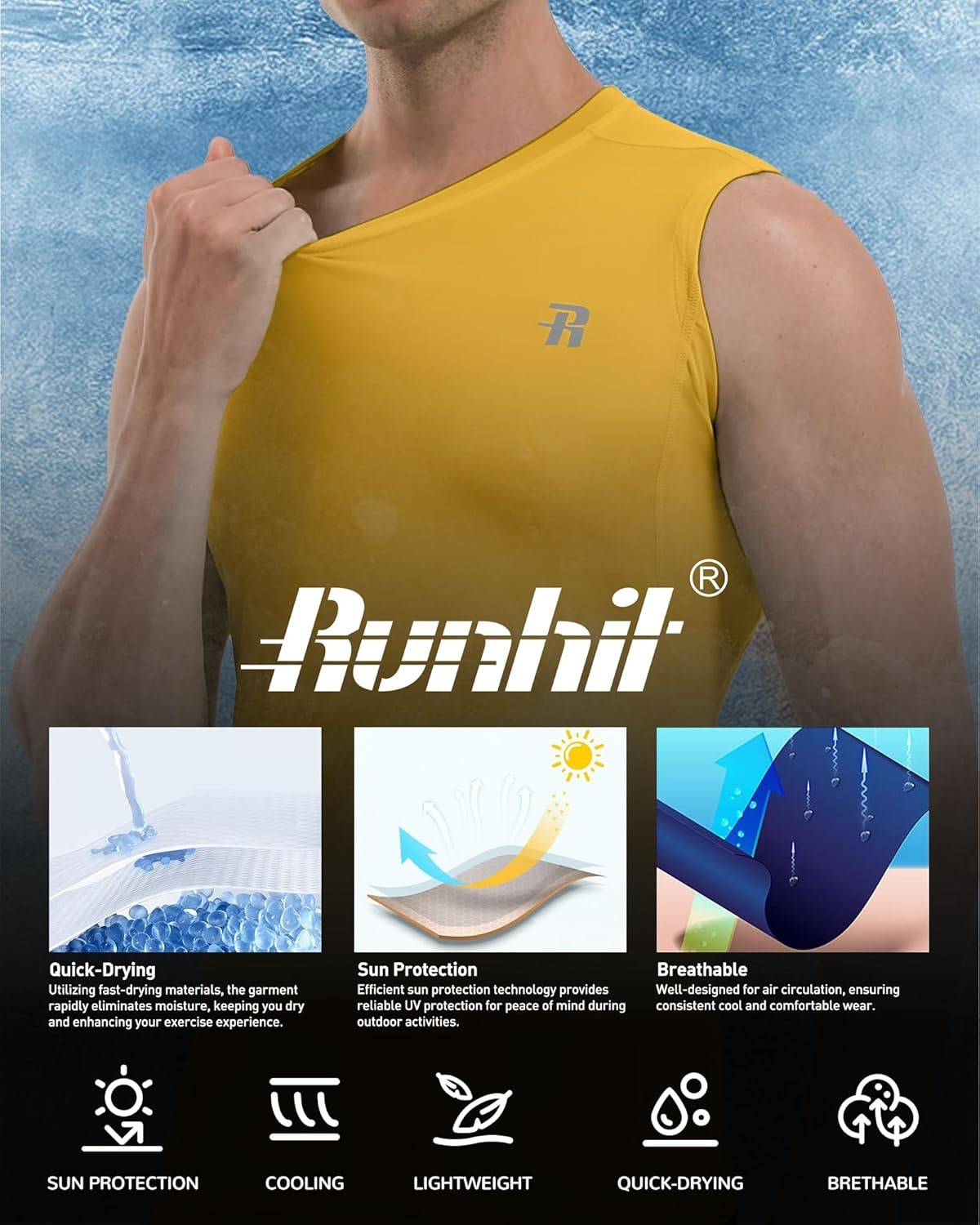 image:imageRunhit Sleeveless Compression Shirt Men Tank Top Athletic Muscle Shirts for MenTurmeric