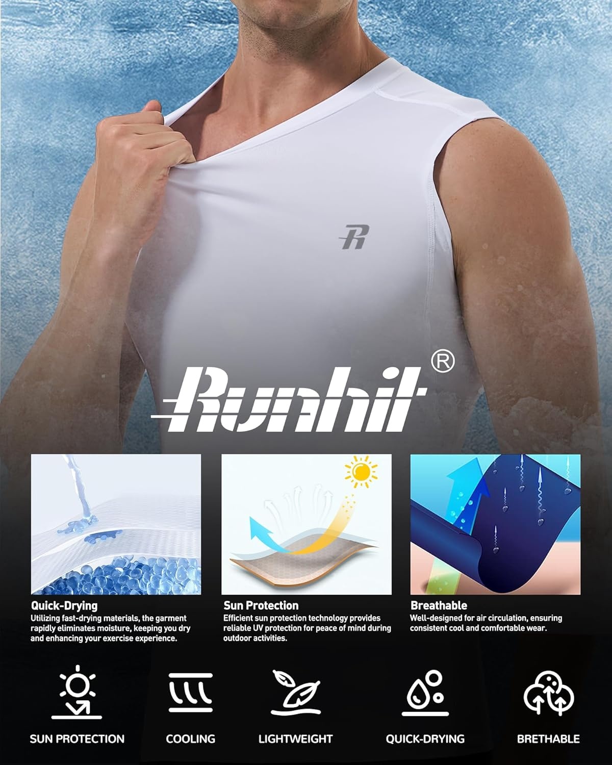 image:imageRunhit Sleeveless Compression Shirt Men Tank Top Athletic Muscle Shirts for MenWhite