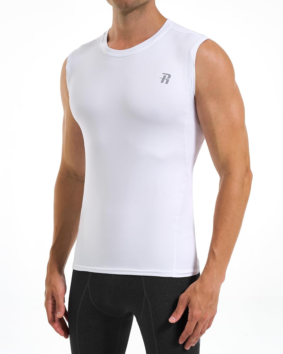 image:imageRunhit Sleeveless Compression Shirt Men Tank Top Athletic Muscle Shirts for MenWhite
