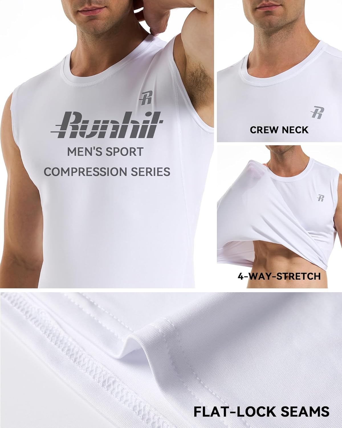 image:imageRunhit Sleeveless Compression Shirt Men Tank Top Athletic Muscle Shirts for MenWhite