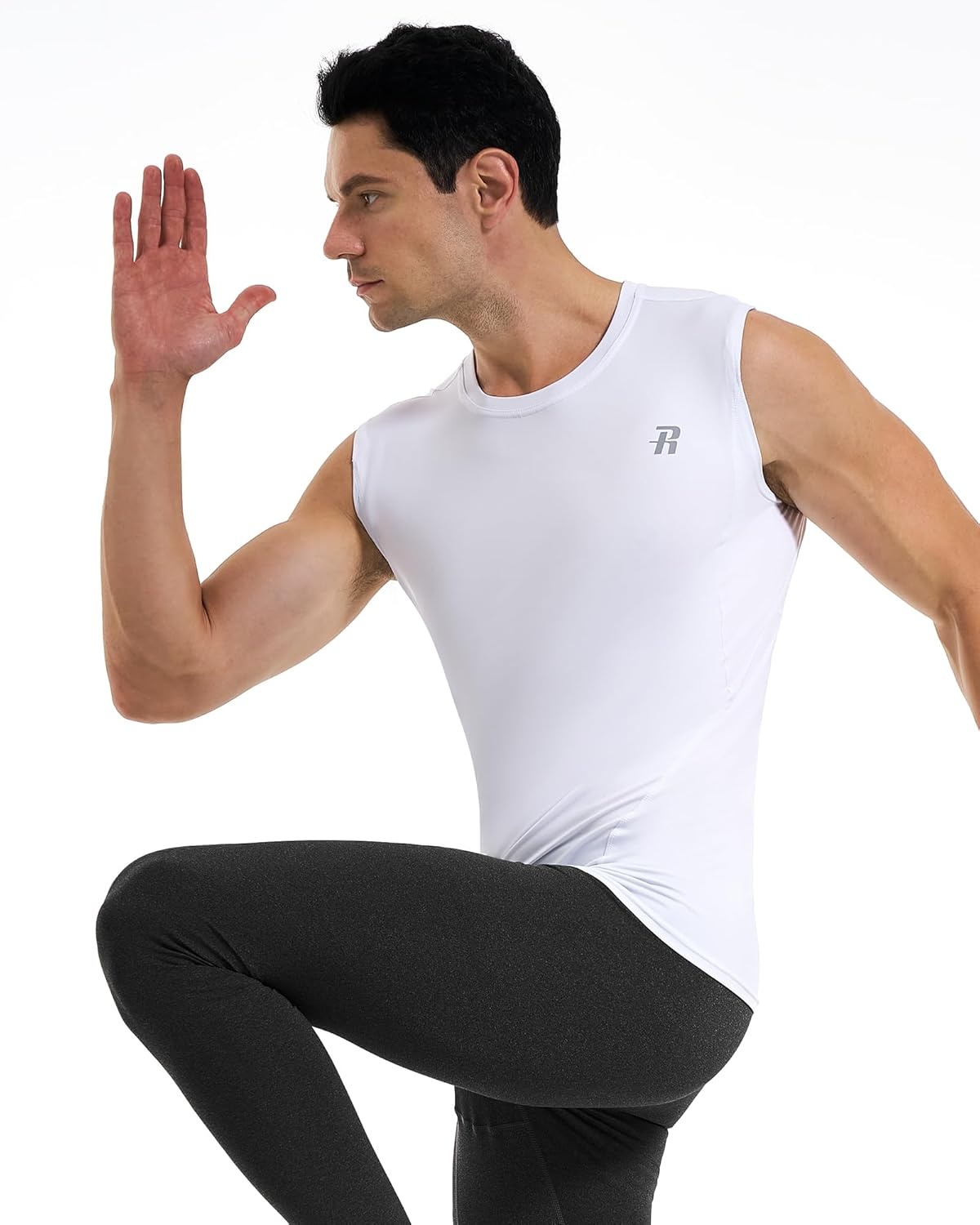 image:imageRunhit Sleeveless Compression Shirt Men Tank Top Athletic Muscle Shirts for MenWhite