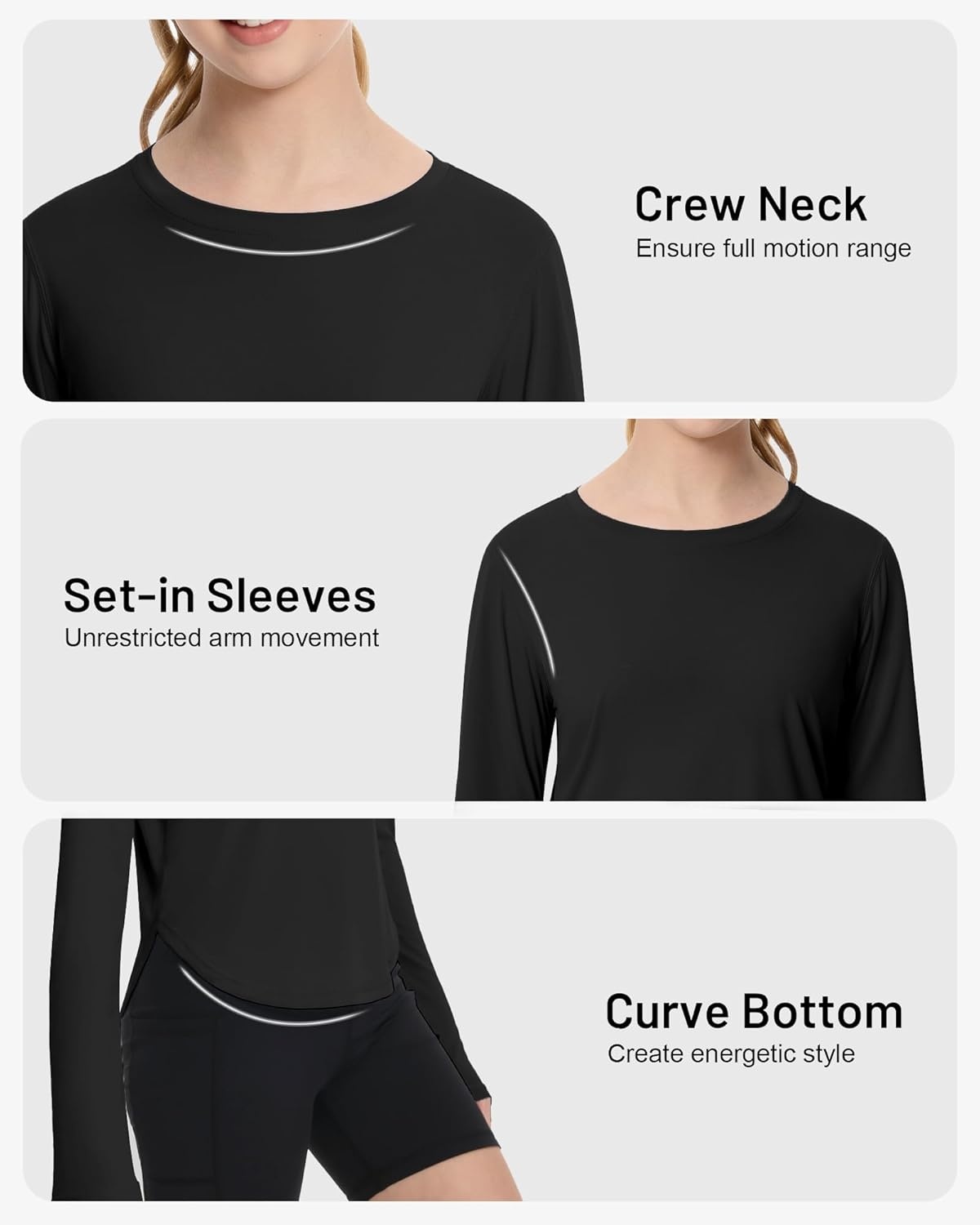 image:imageRunhit UPF 50 Rash Guard for Girls Quick Dry Athletic Tops Kids UV Sun Protection Shirt Workout Long Sleeve ShirtsBlack
