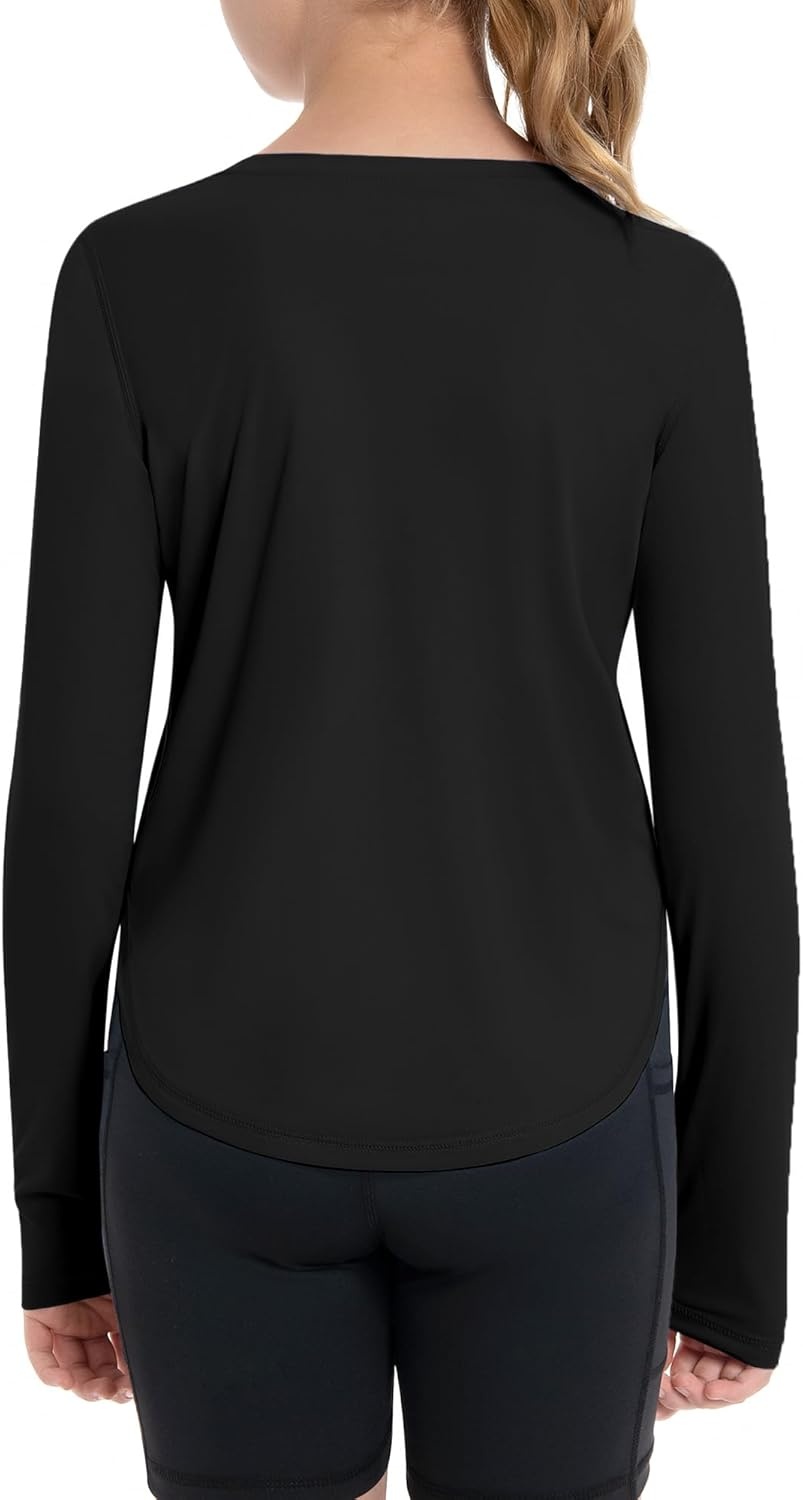 image:imageRunhit UPF 50 Rash Guard for Girls Quick Dry Athletic Tops Kids UV Sun Protection Shirt Workout Long Sleeve ShirtsBlack