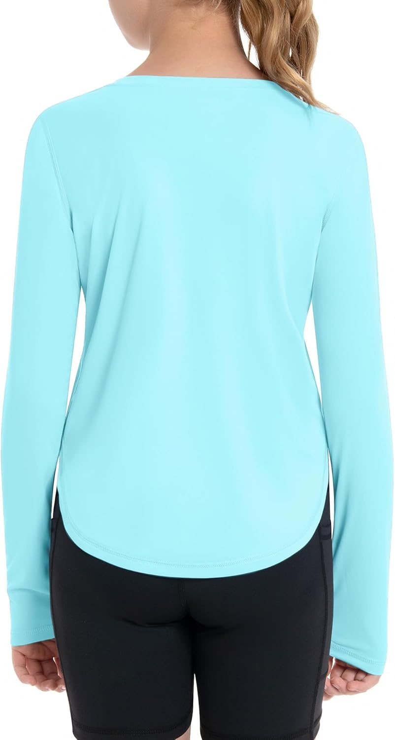 image:imageRunhit UPF 50 Rash Guard for Girls Quick Dry Athletic Tops Kids UV Sun Protection Shirt Workout Long Sleeve ShirtsIce Blue