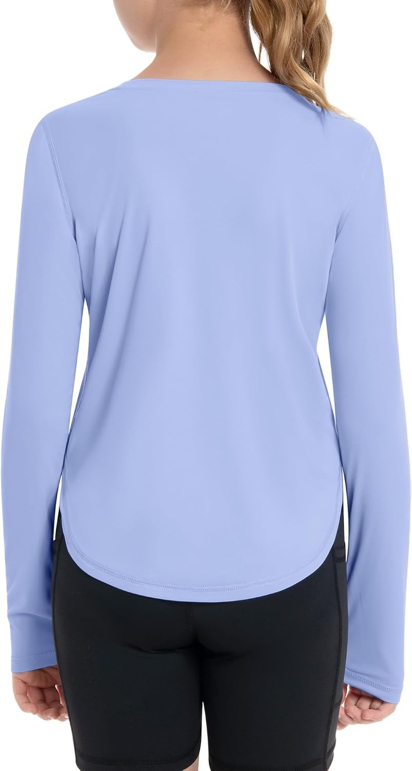 image:imageRunhit UPF 50 Rash Guard for Girls Quick Dry Athletic Tops Kids UV Sun Protection Shirt Workout Long Sleeve ShirtsLight Blue