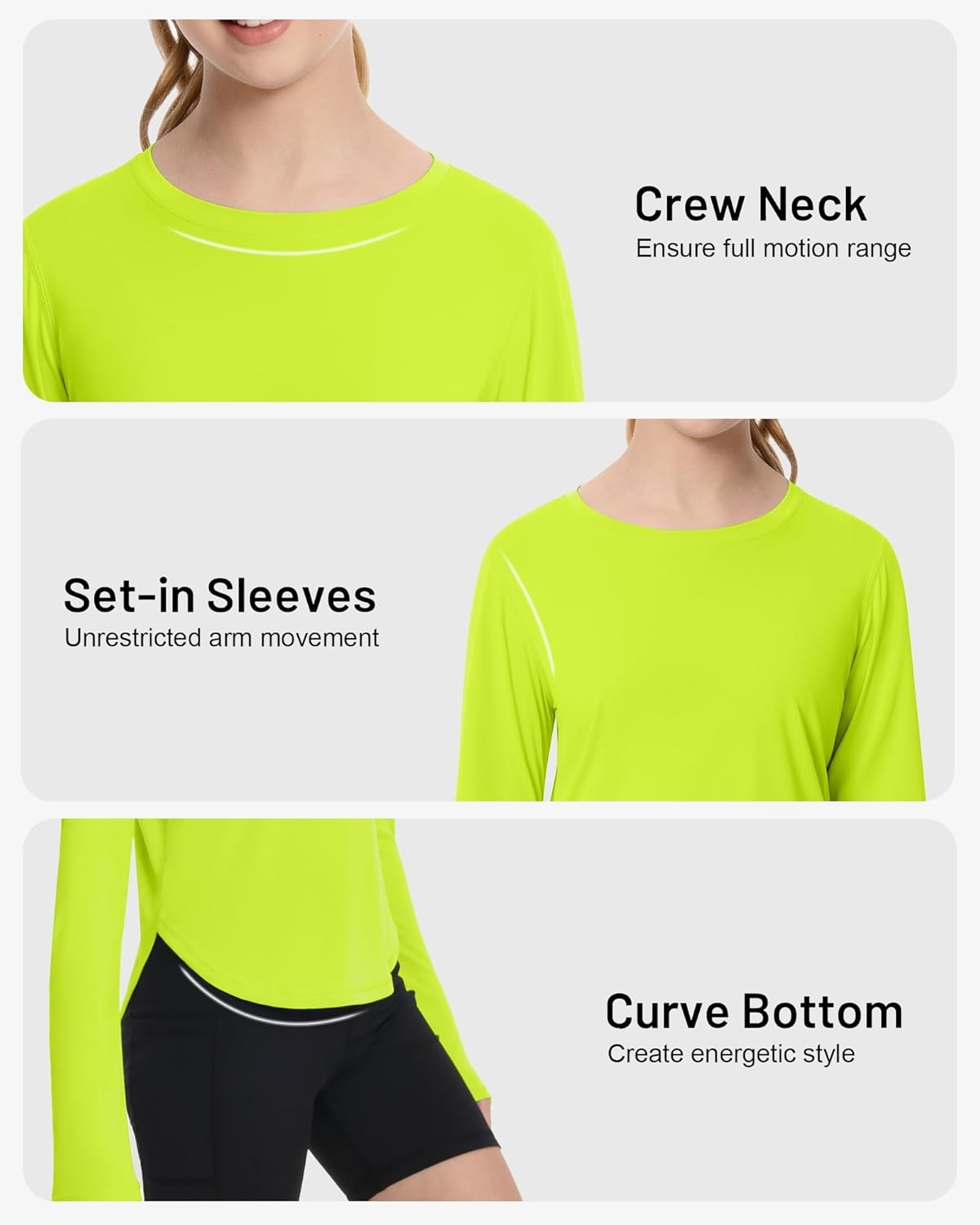 image:imageRunhit UPF 50 Rash Guard for Girls Quick Dry Athletic Tops Kids UV Sun Protection Shirt Workout Long Sleeve ShirtsLime Green