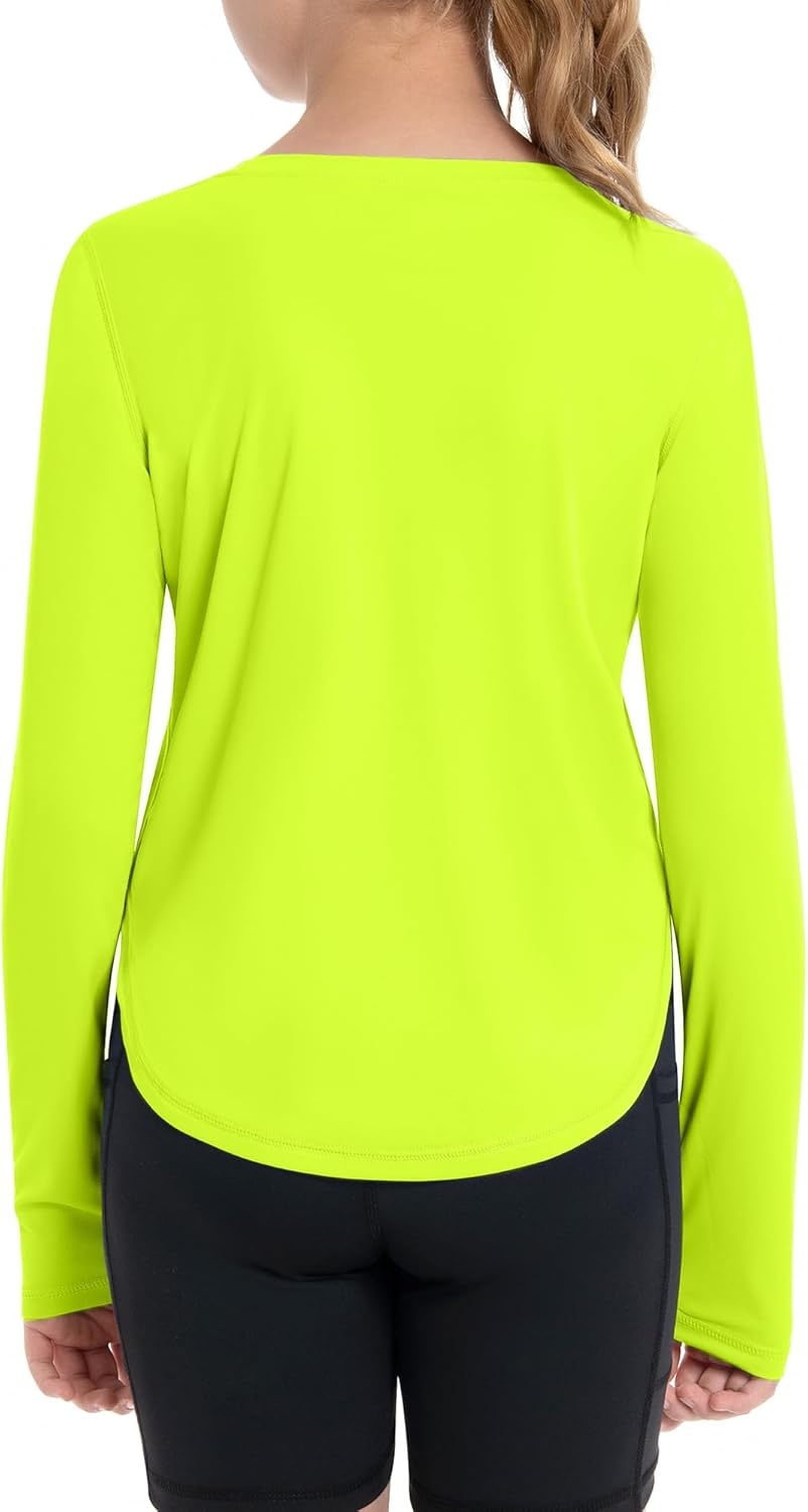 image:imageRunhit UPF 50 Rash Guard for Girls Quick Dry Athletic Tops Kids UV Sun Protection Shirt Workout Long Sleeve ShirtsLime Green