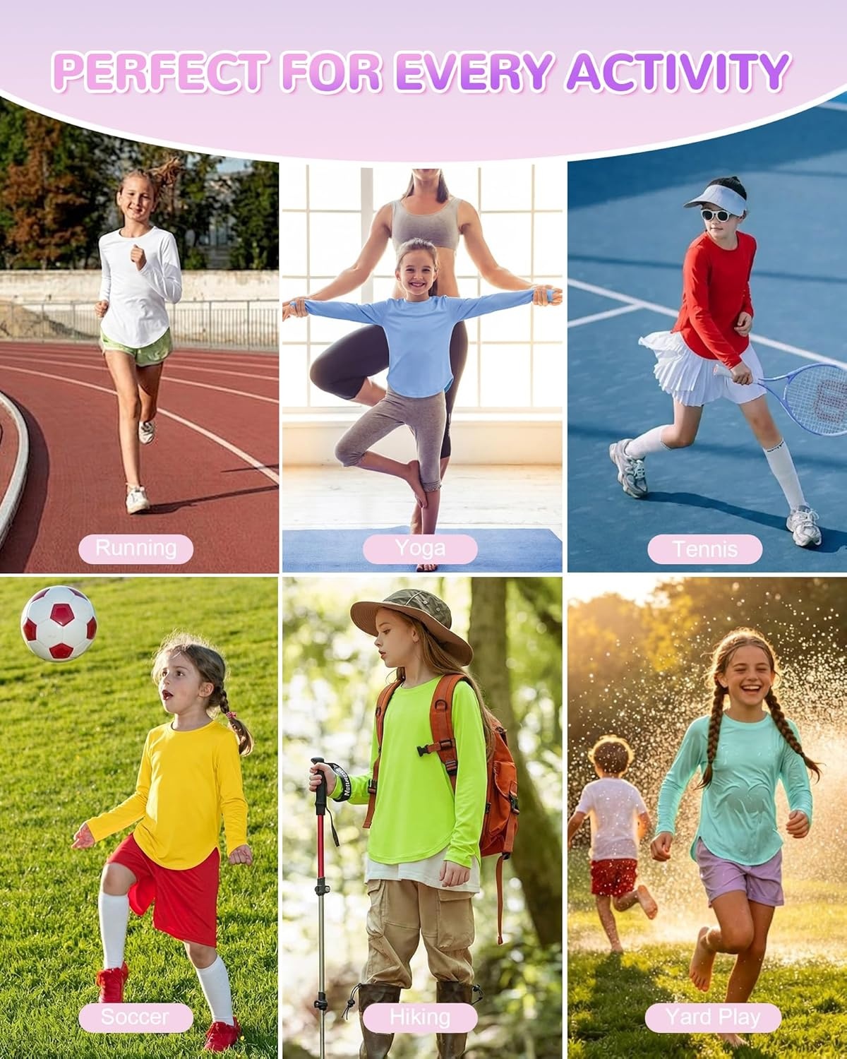 image:imageRunhit UPF 50 Rash Guard for Girls Quick Dry Athletic Tops Kids UV Sun Protection Shirt Workout Long Sleeve ShirtsOatmeal