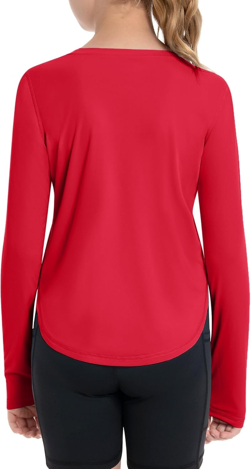 image:imageRunhit UPF 50 Rash Guard for Girls Quick Dry Athletic Tops Kids UV Sun Protection Shirt Workout Long Sleeve ShirtsRed