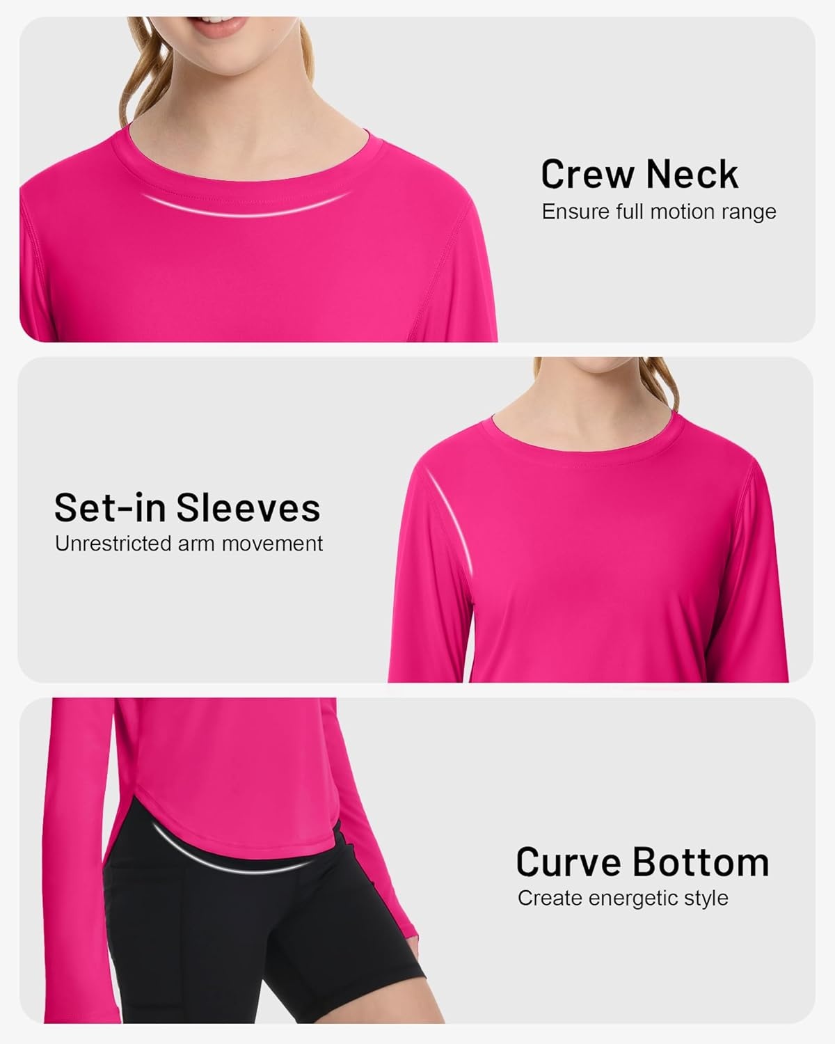 image:imageRunhit UPF 50 Rash Guard for Girls Quick Dry Athletic Tops Kids UV Sun Protection Shirt Workout Long Sleeve ShirtsRose Red