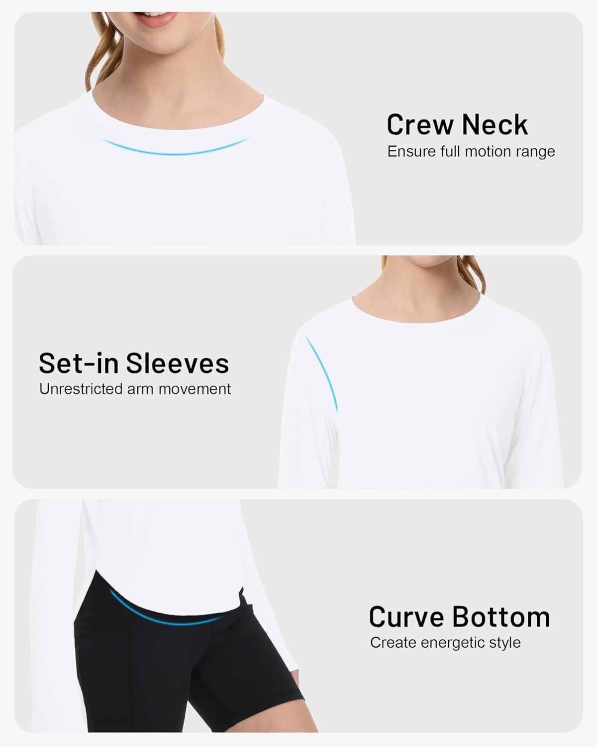 image:imageRunhit UPF 50 Rash Guard for Girls Quick Dry Athletic Tops Kids UV Sun Protection Shirt Workout Long Sleeve ShirtsWhite