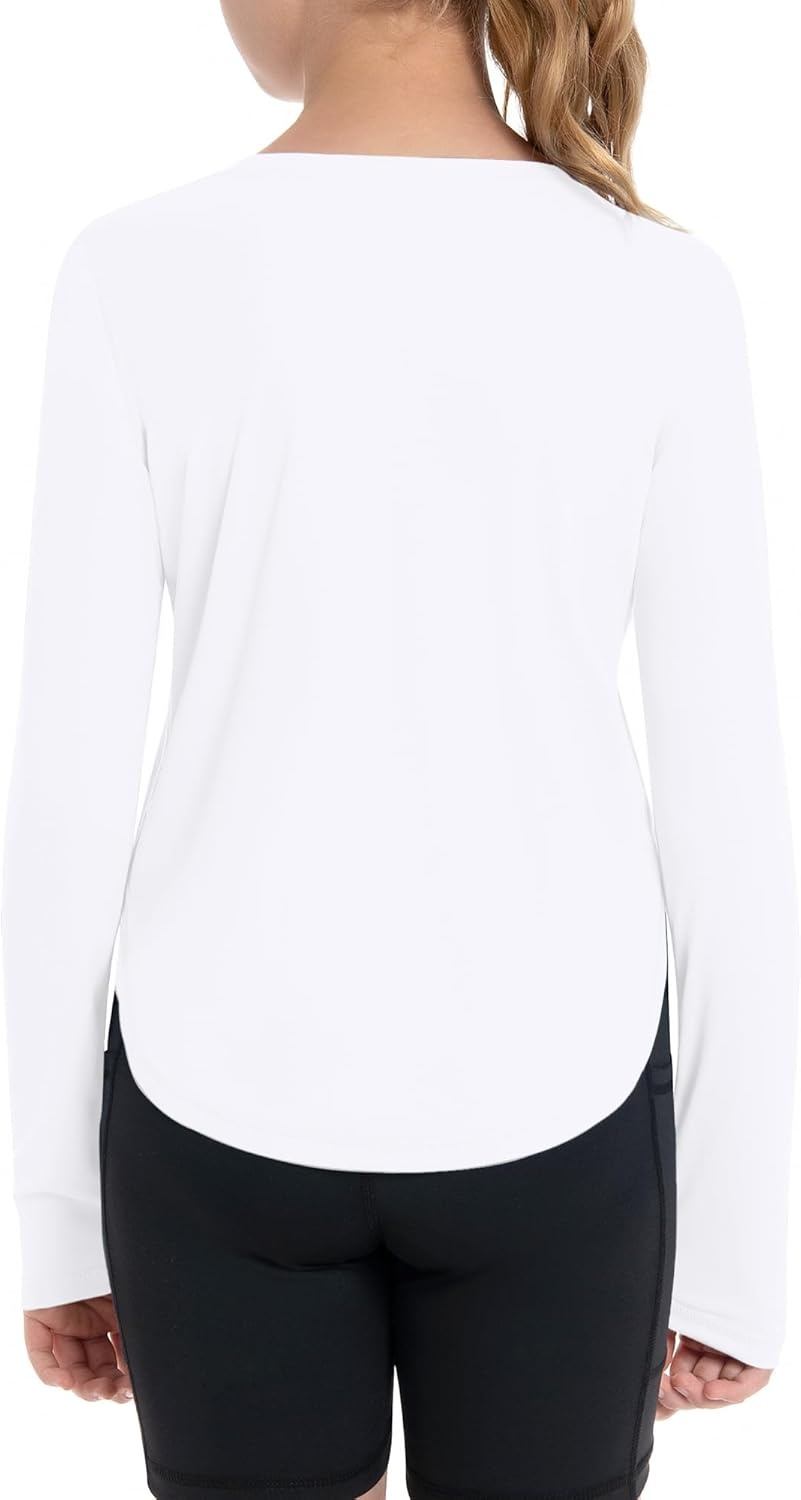 image:imageRunhit UPF 50 Rash Guard for Girls Quick Dry Athletic Tops Kids UV Sun Protection Shirt Workout Long Sleeve ShirtsWhite