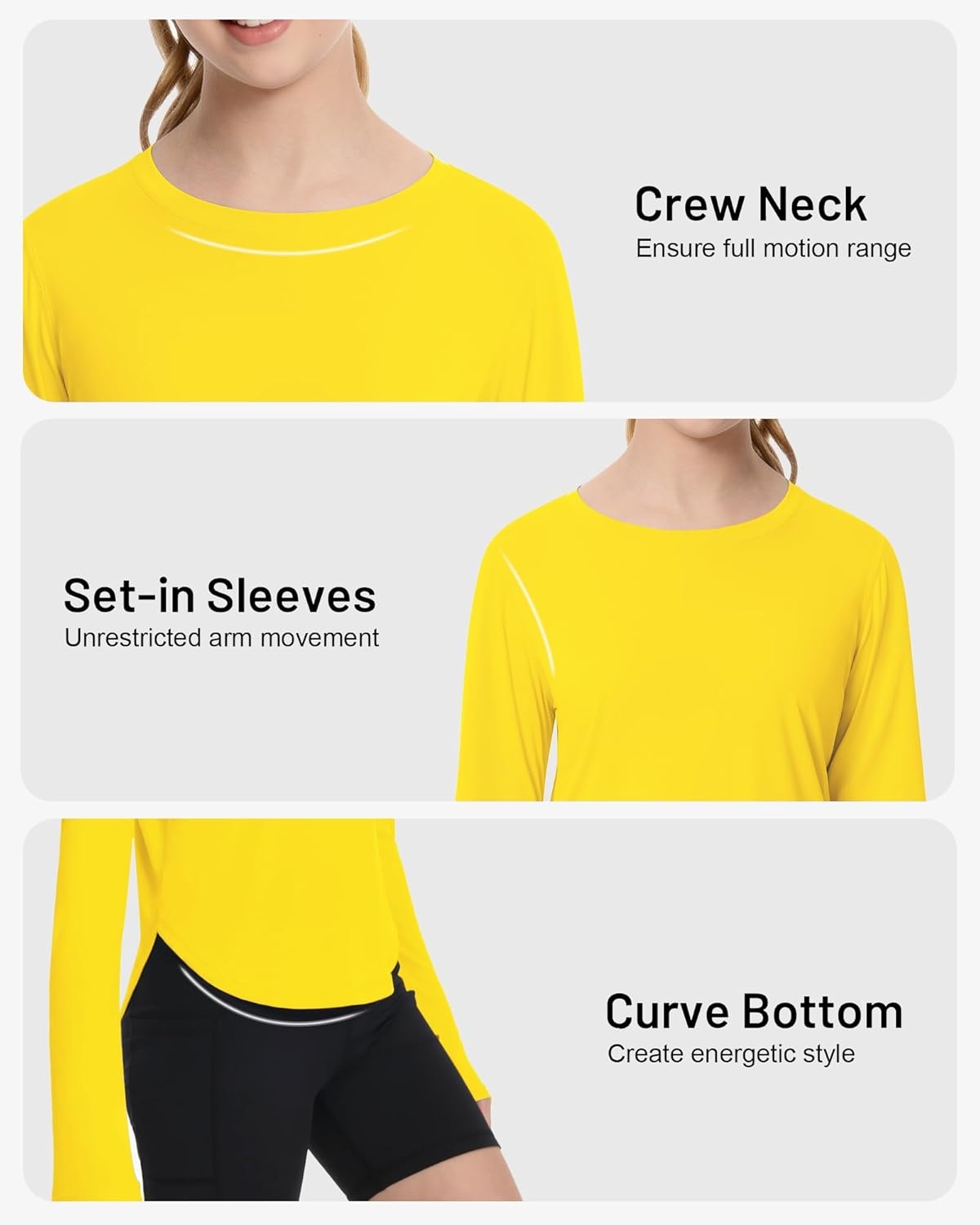 image:imageRunhit UPF 50 Rash Guard for Girls Quick Dry Athletic Tops Kids UV Sun Protection Shirt Workout Long Sleeve ShirtsYellow