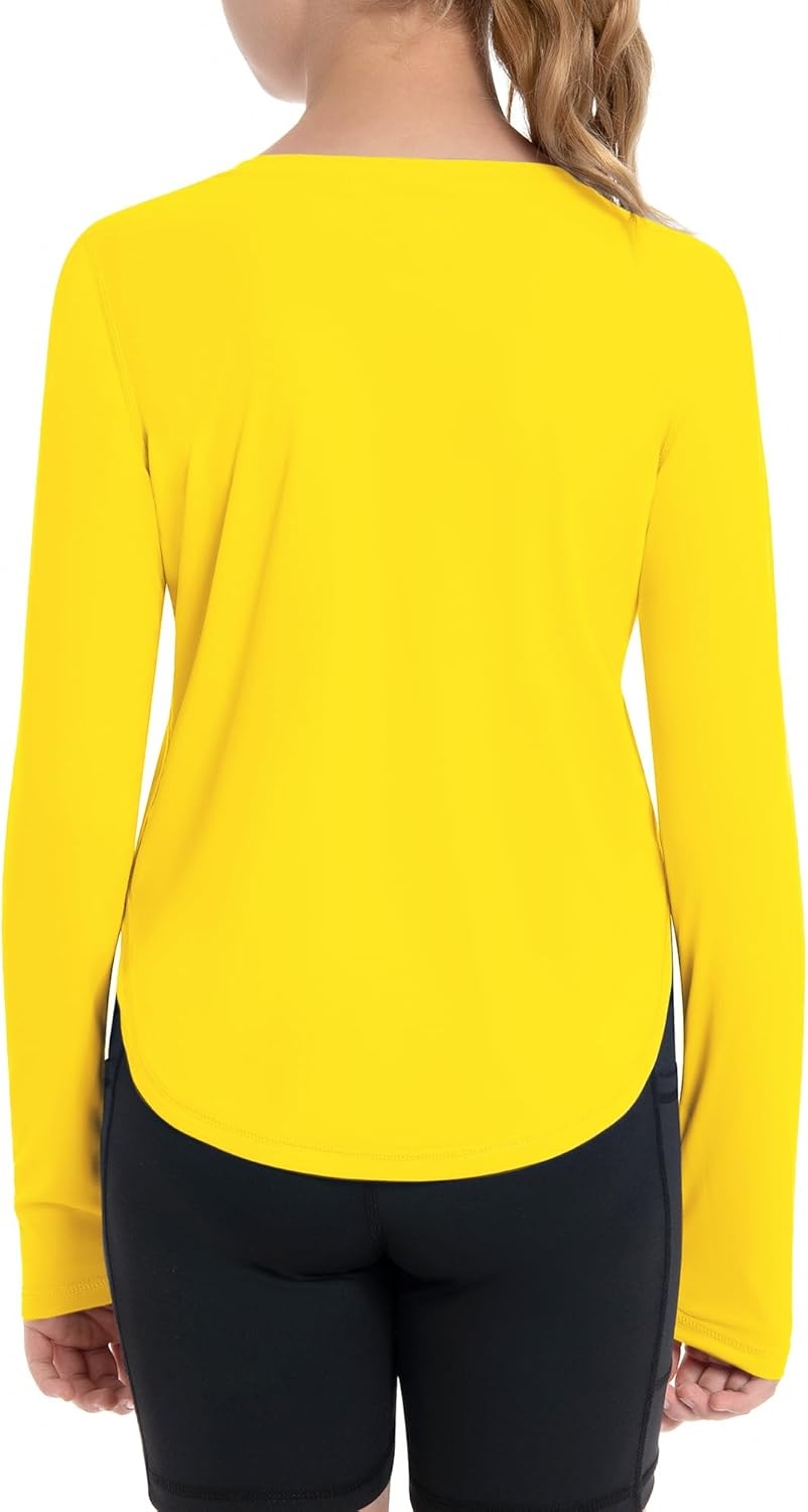image:imageRunhit UPF 50 Rash Guard for Girls Quick Dry Athletic Tops Kids UV Sun Protection Shirt Workout Long Sleeve ShirtsYellow
