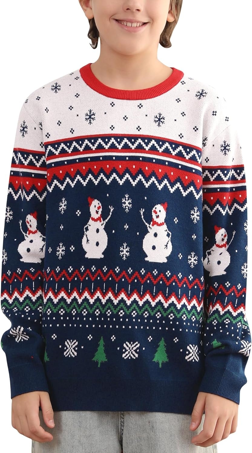 image:imageRunhit Ugly Christmas Sweater for Kids Youth Boys and Girls Funny Crew Neck Xmas Pullover for Holiday Vacation GiftsChristmas Snowman