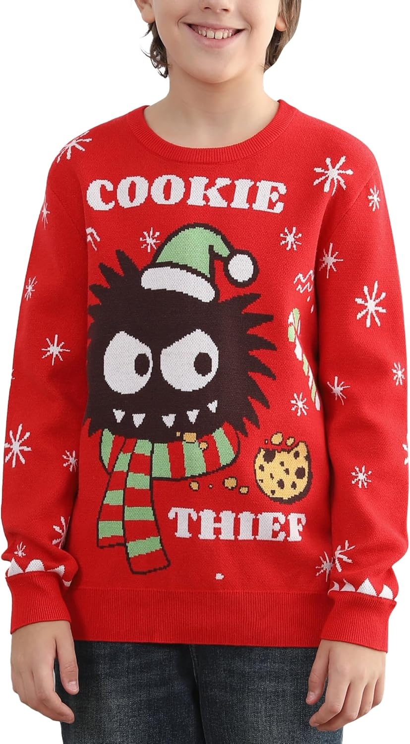 image:imageRunhit Ugly Christmas Sweater for Kids Youth Boys and Girls Funny Crew Neck Xmas Pullover for Holiday Vacation GiftsCookie Thief
