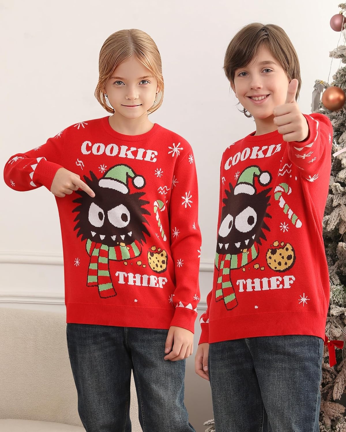 image:imageRunhit Ugly Christmas Sweater for Kids Youth Boys and Girls Funny Crew Neck Xmas Pullover for Holiday Vacation GiftsCookie Thief
